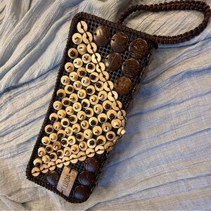 Brown and Tan Beaded Woven Clutch